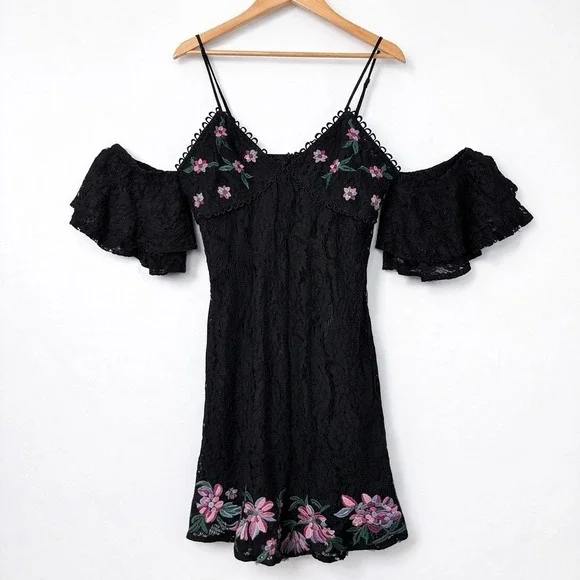 Lulumari Babydoll Dress Womens Large Sheer Lace Overlay Floral Cottage Fairy - Picture 1 of 9
